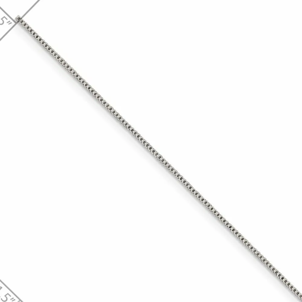 0.8mm Rhodium Plated Sterling Silver Solid Box Chain Necklace
