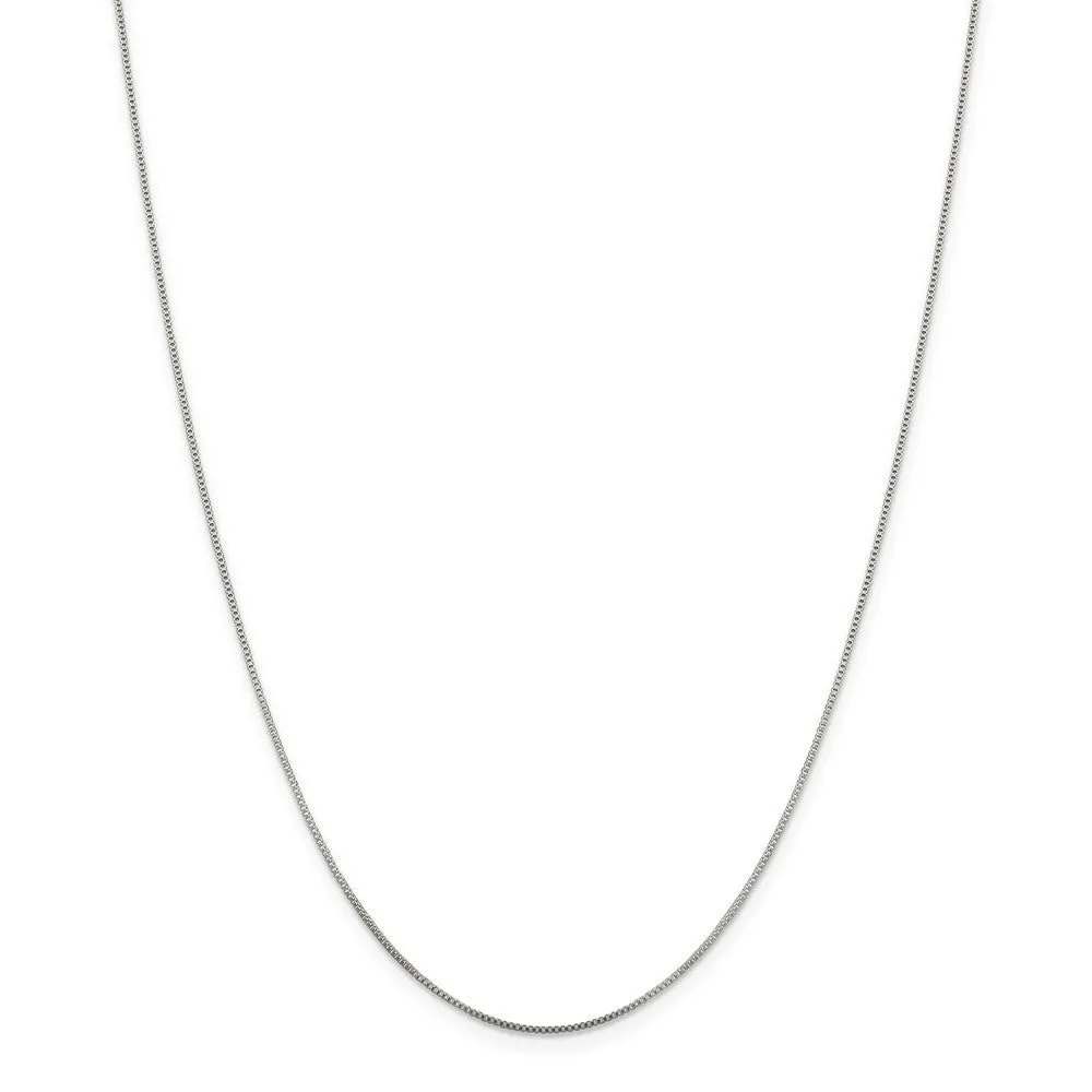0.8mm Rhodium Plated Sterling Silver Solid Box Chain Necklace
