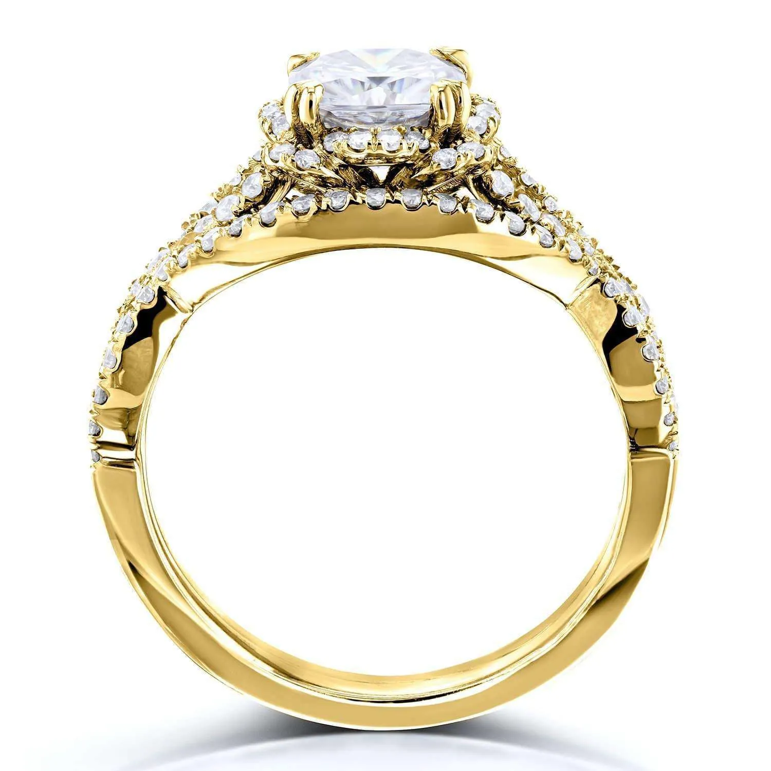 1-1/2ct.tw Forever One Moissanite & Diamond Cross Shank Bridal Set