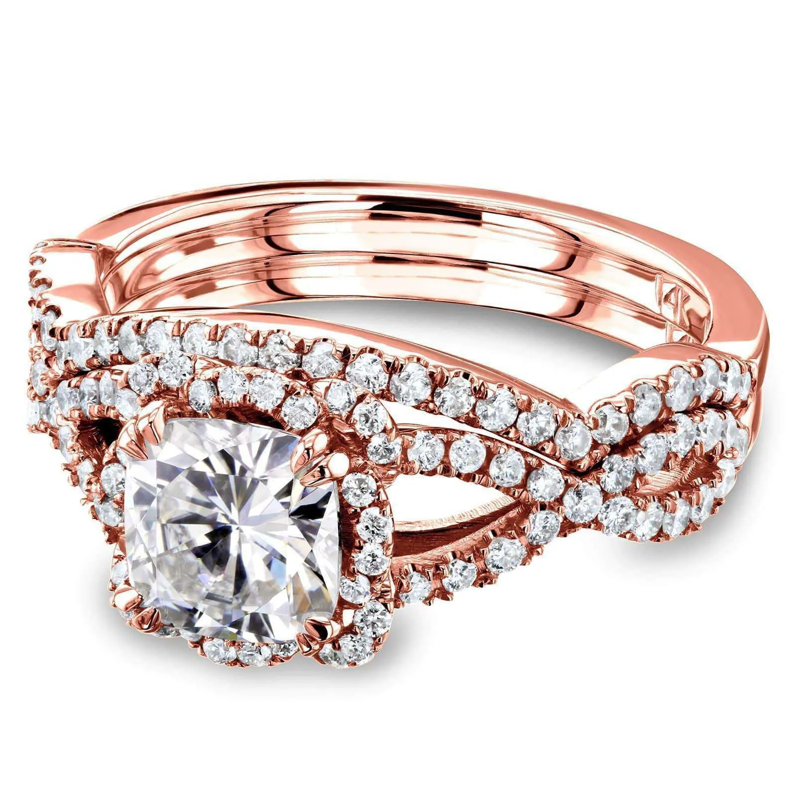 1-1/2ct.tw Forever One Moissanite & Diamond Cross Shank Bridal Set