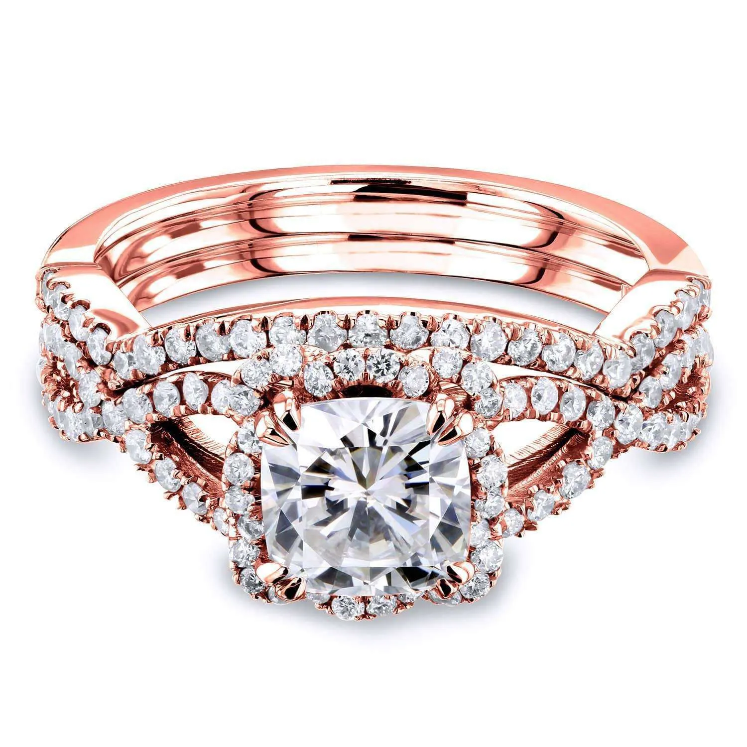 1-1/2ct.tw Forever One Moissanite & Diamond Cross Shank Bridal Set