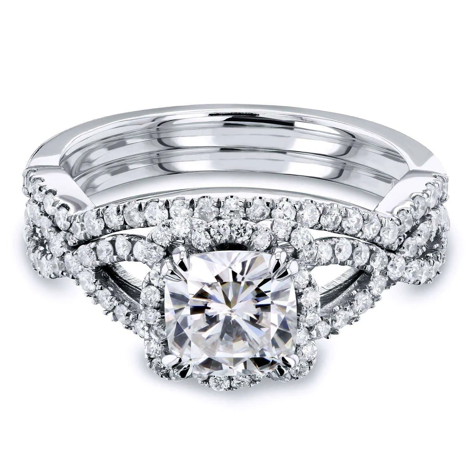 1-1/2ct.tw Forever One Moissanite & Diamond Cross Shank Bridal Set