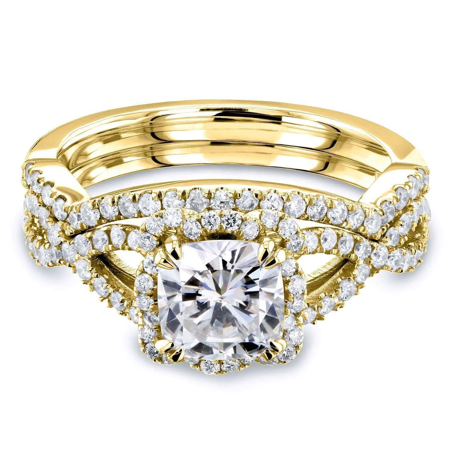 1-1/2ct.tw Forever One Moissanite & Diamond Cross Shank Bridal Set