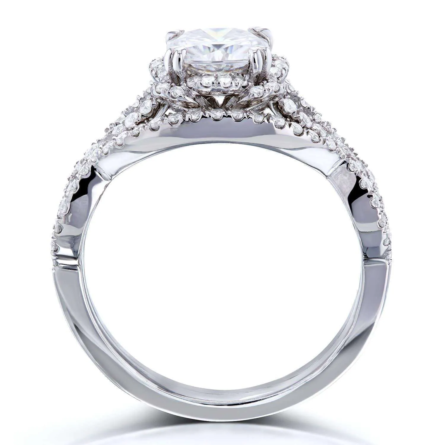 1-1/2ct.tw Forever One Moissanite & Diamond Cross Shank Bridal Set