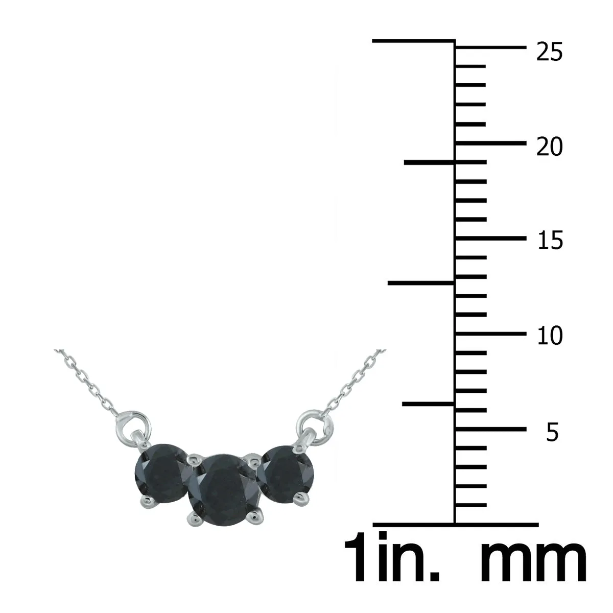 1 Ctw Natural Black Diamond Three Stone Pendant Necklace In 14K White Gold