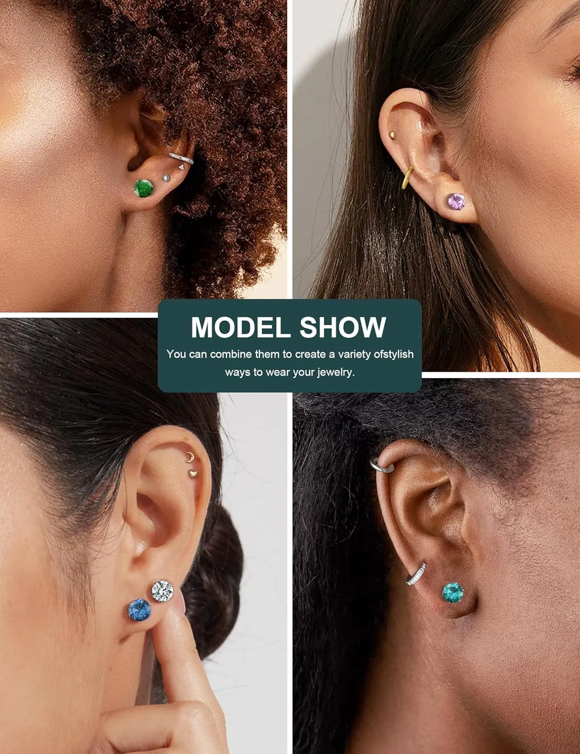 12 Pairs Silver Earrings Surgical Steel Earrings Women's Earrings Hypoallergenic Earrings Set Men's Earrings 12 Colors CubicZirconia Studs Earrings