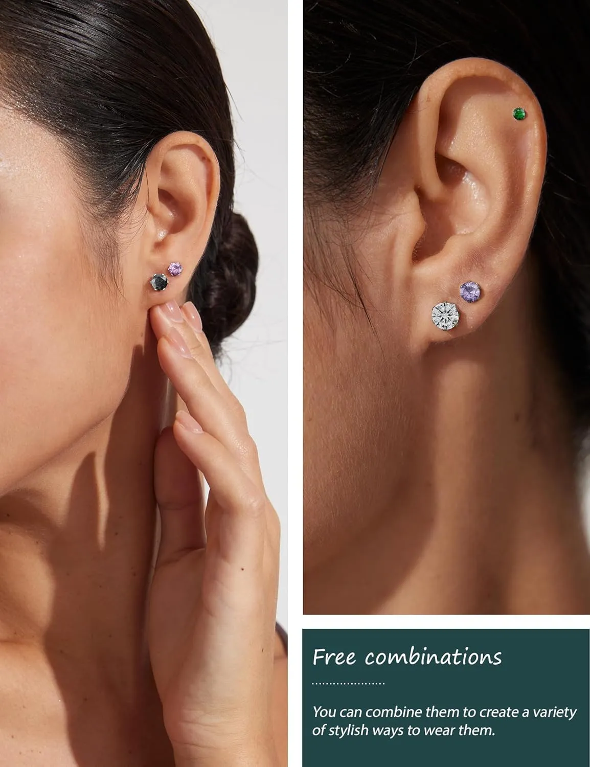 12 Pairs Silver Earrings Surgical Steel Earrings Women's Earrings Hypoallergenic Earrings Set Men's Earrings 12 Colors CubicZirconia Studs Earrings