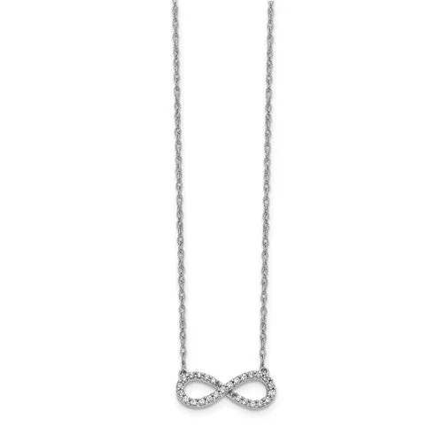 14 KARAT WHITE GOLD 0.15 CARAT ROUND DIAMOND INFINITY NECKLACE 16-18"
