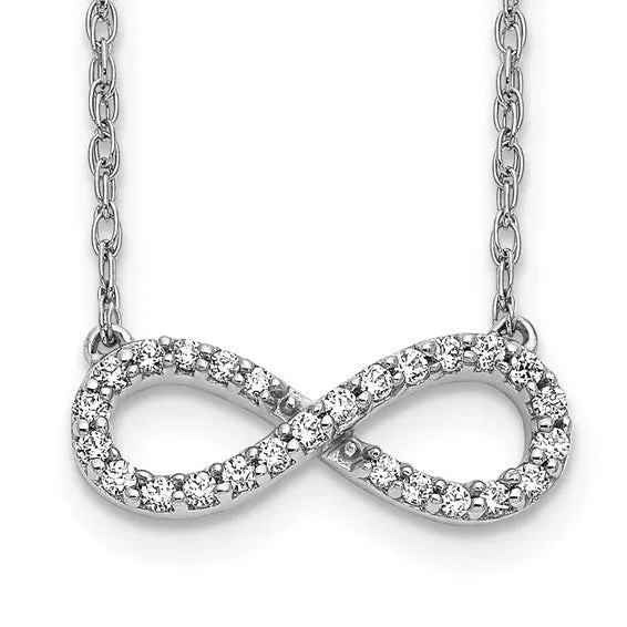 14 KARAT WHITE GOLD 0.15 CARAT ROUND DIAMOND INFINITY NECKLACE 16-18"