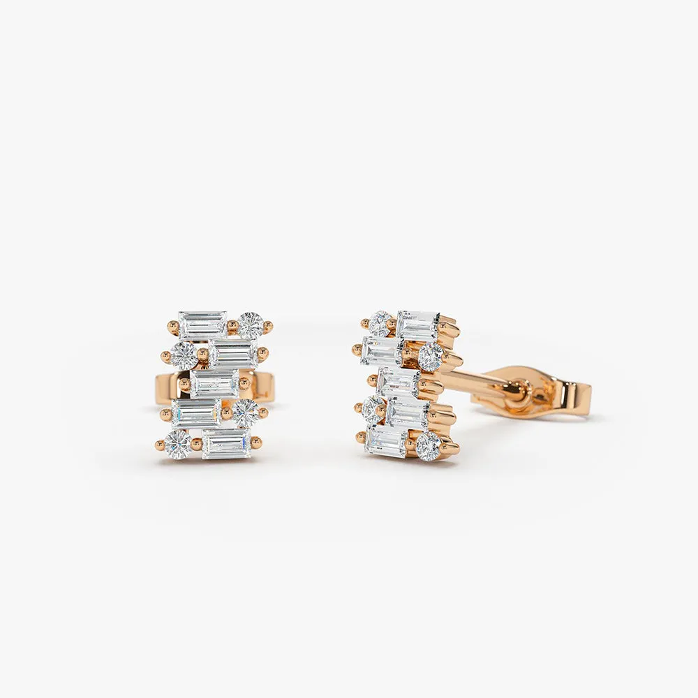 14K Baguette Diamond Mixed Shape Stud Earrings