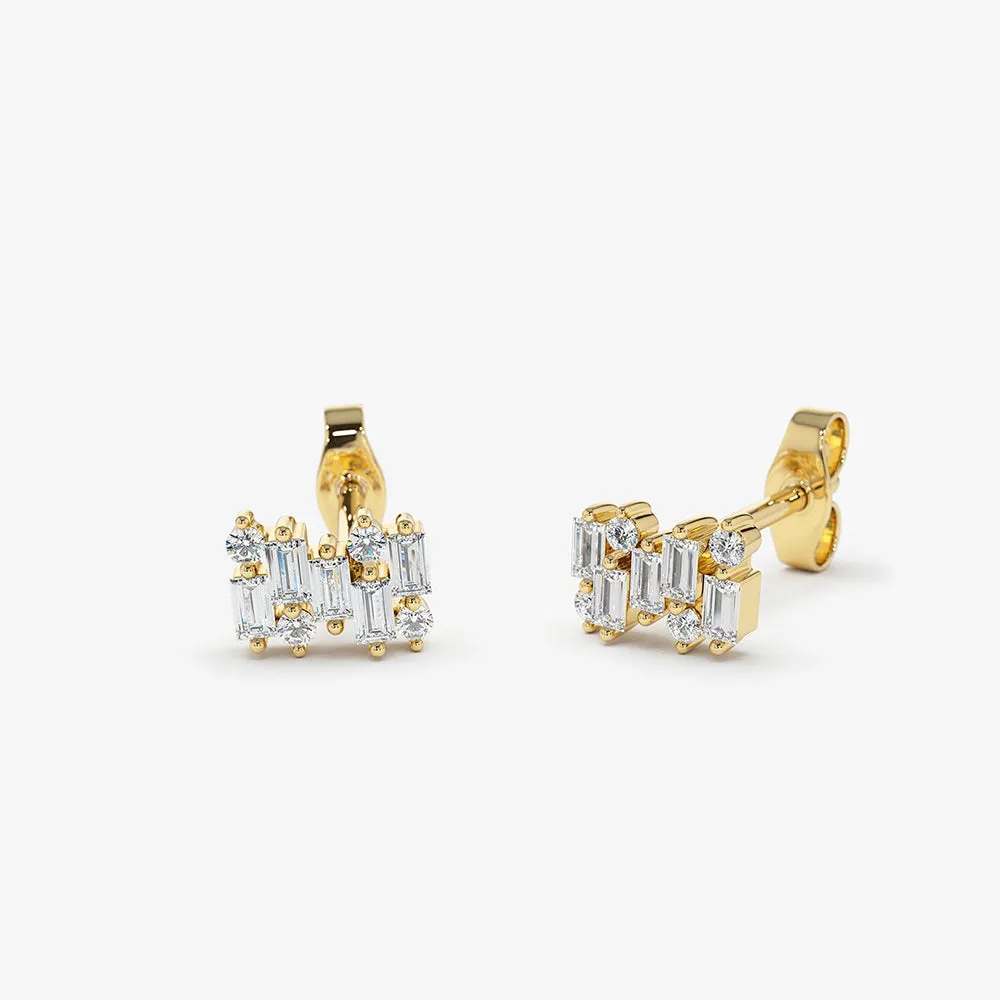 14K Baguette Diamond Mixed Shape Stud Earrings