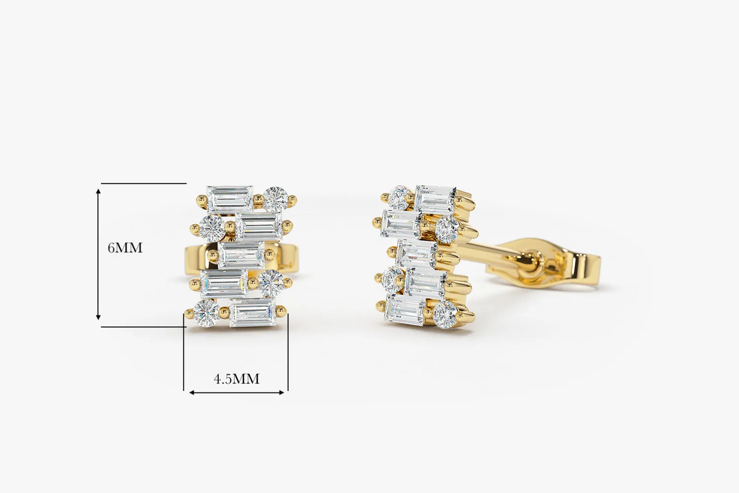 14K Baguette Diamond Mixed Shape Stud Earrings