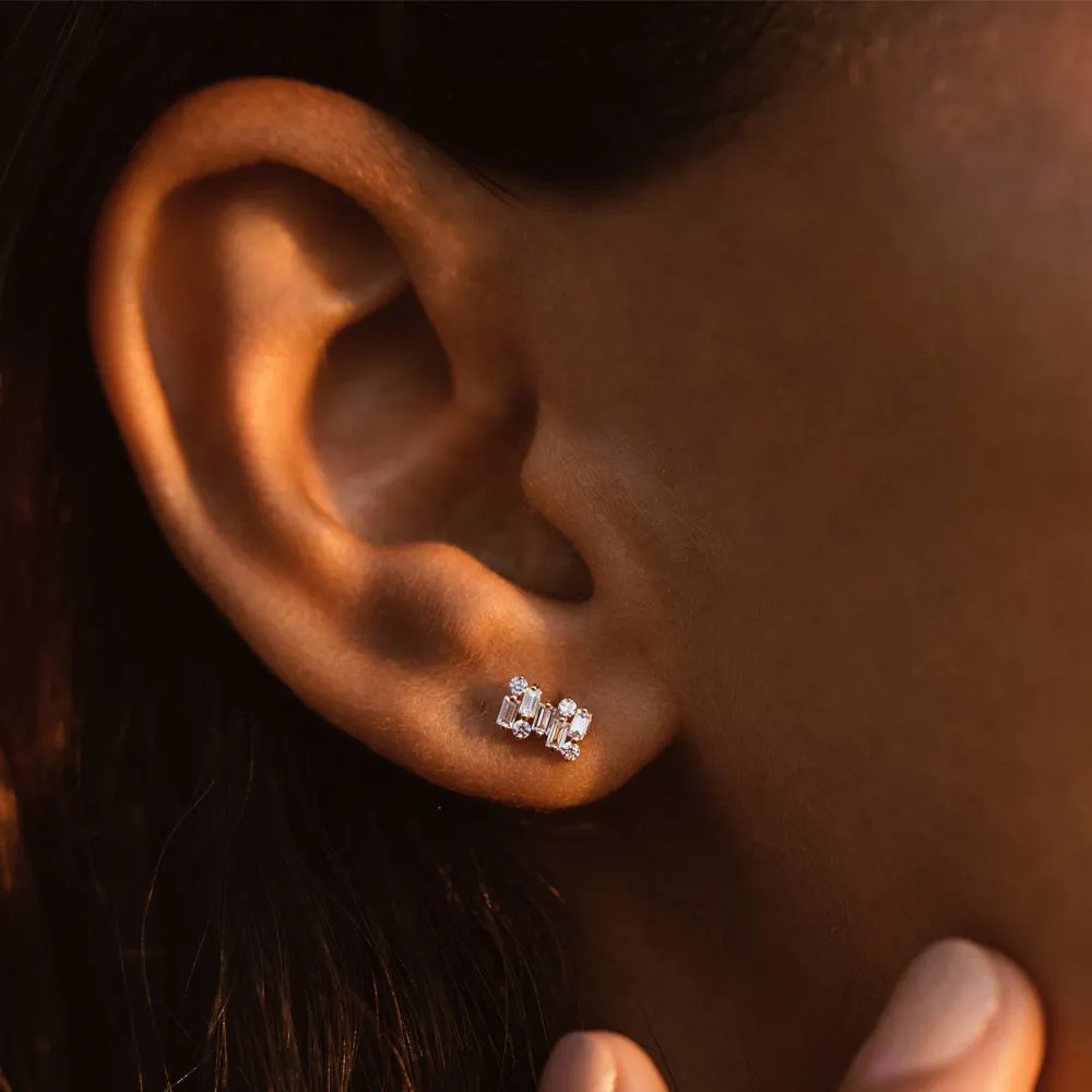 14K Baguette Diamond Mixed Shape Stud Earrings