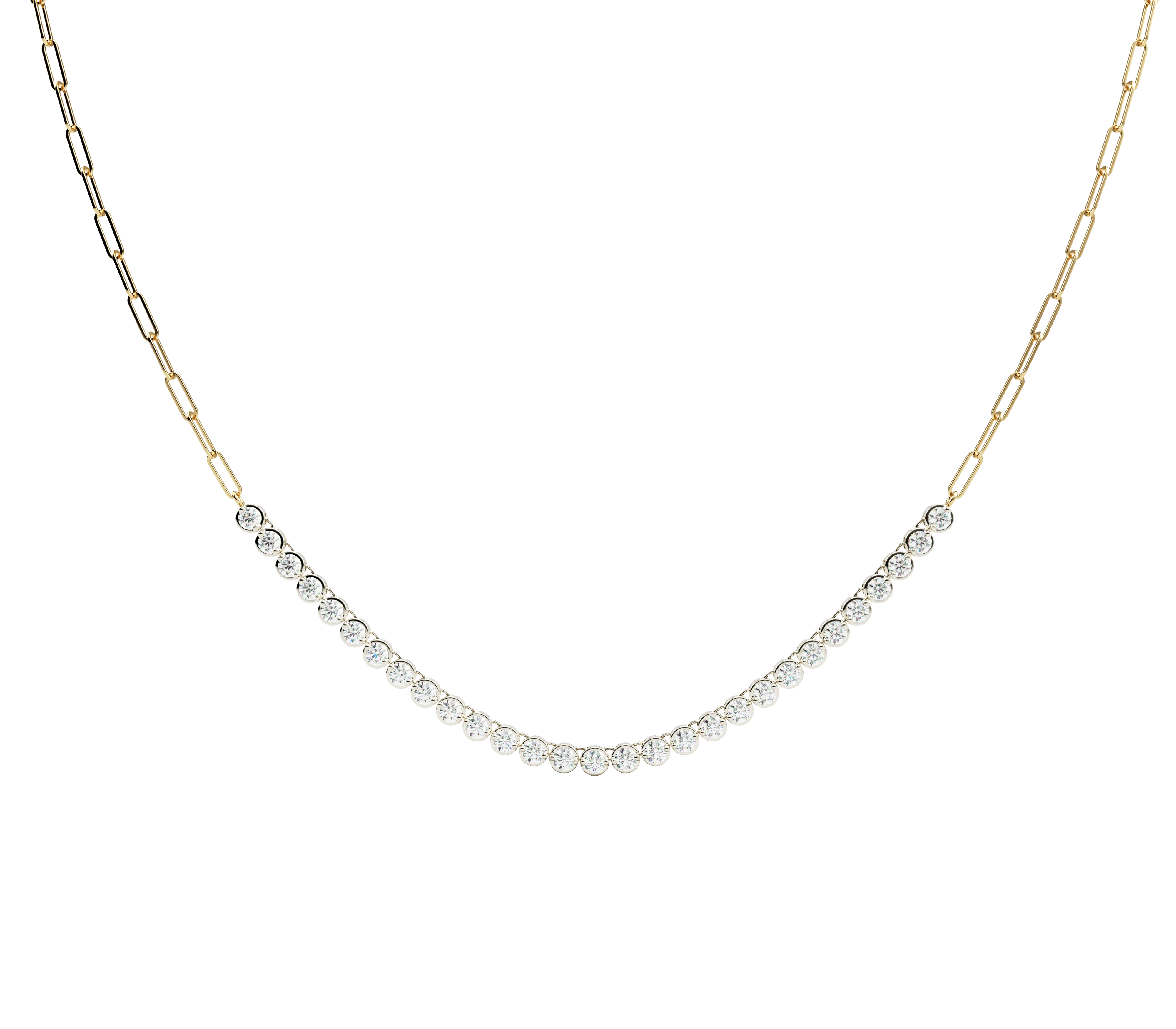 14k Bezel Diamond Necklace On A Paperclip Chain