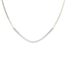 14k Bezel Diamond Necklace On A Paperclip Chain