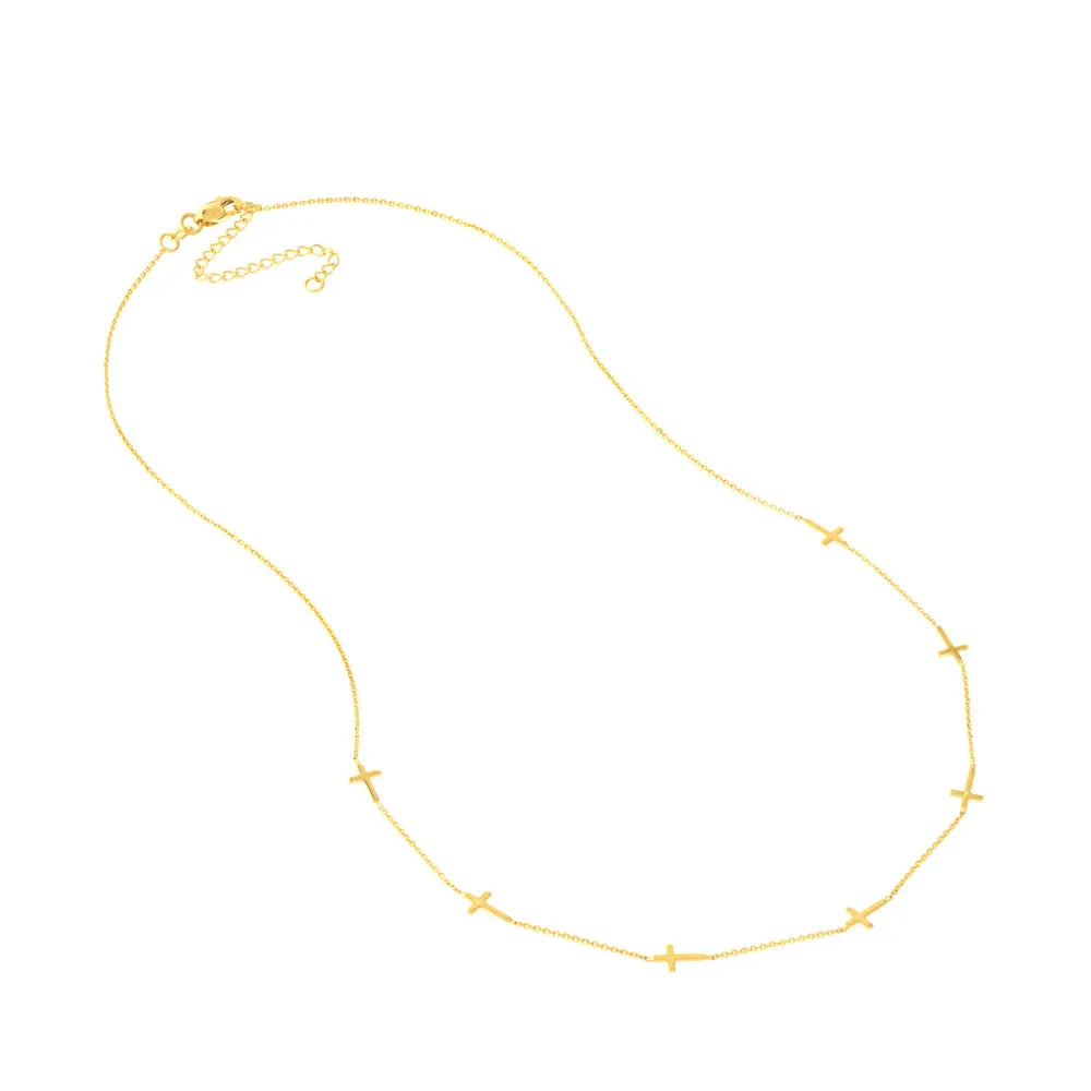 14k Gold Mini Crosses Station Necklace