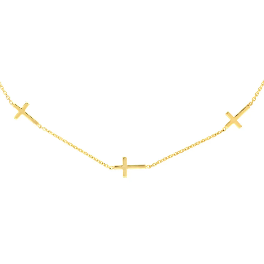 14k Gold Mini Crosses Station Necklace