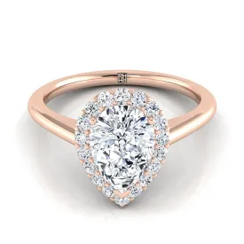 14K Rose Gold Pear Shape Center Diamond Shared Prong Halo Engagement Ring -1/4ctw