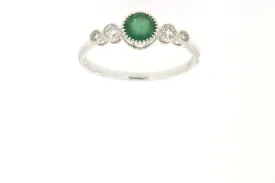 14K White Gold Bezel Set Emerald and Diamond Ring