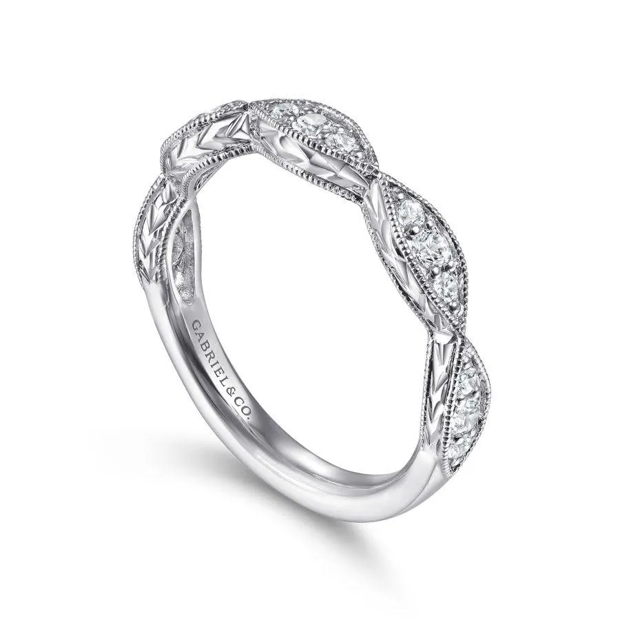 14K White Gold Diamond Marquise Station Ring