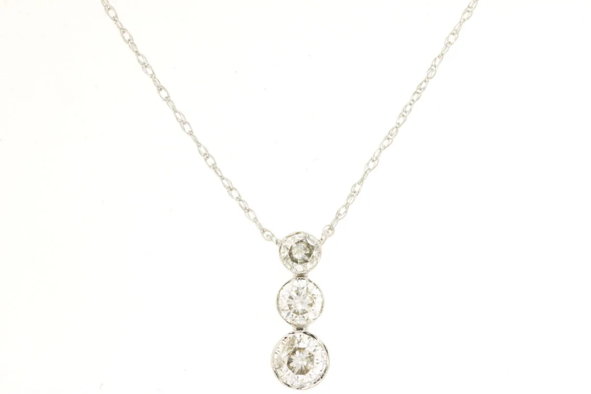 14K White Gold Graduated Diamond Drop Necklace