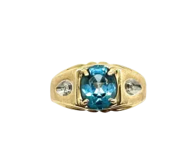14k Yellow and White Gold Ring with Oval Blue Topaz and Diamond Accents