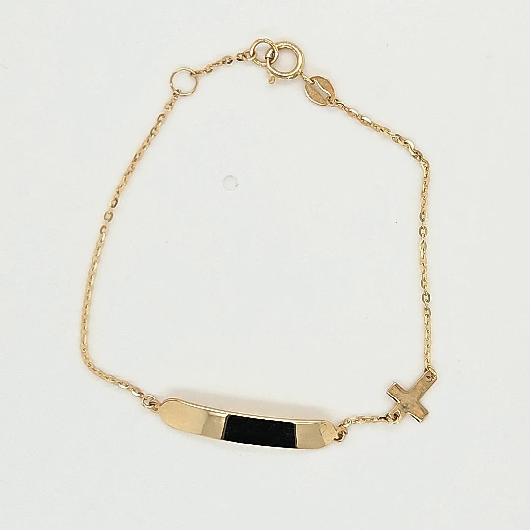 14K Yellow Gold 7" Cross & ID Bracelet