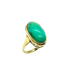 14k Yellow Gold Oval Cabochon Green Turquoise Ring