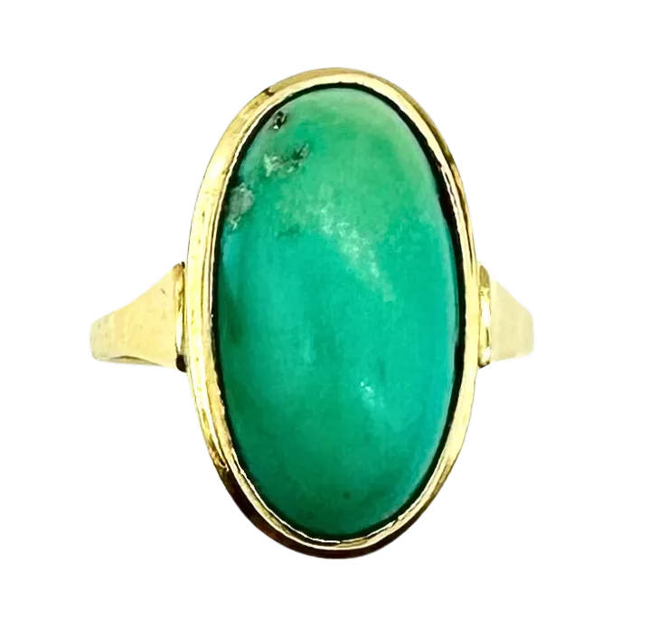 14k Yellow Gold Oval Cabochon Green Turquoise Ring