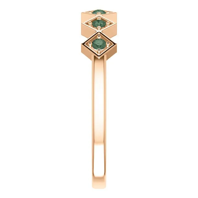 14KT GOLD .18 CTW ROUND ALEXANDRITE GEOMETRIC STACKABLE RING