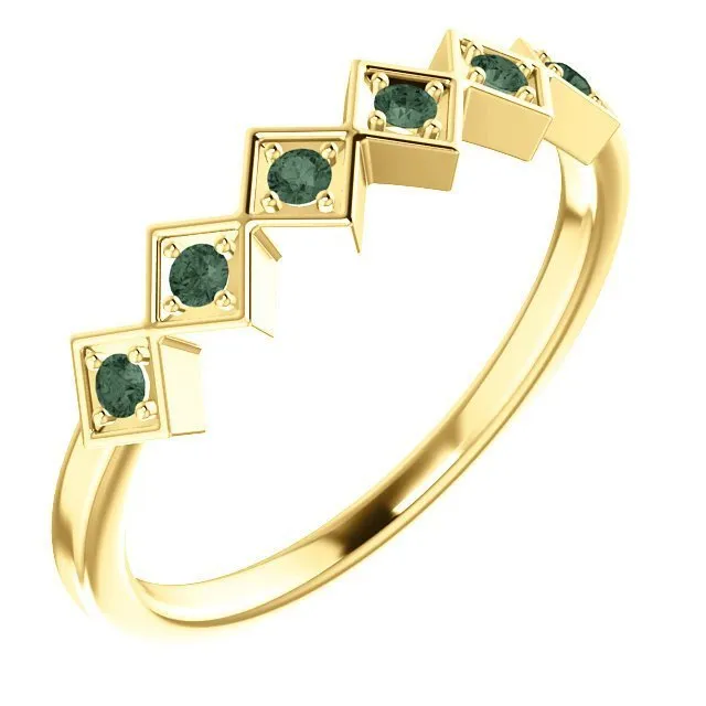 14KT GOLD .18 CTW ROUND ALEXANDRITE GEOMETRIC STACKABLE RING