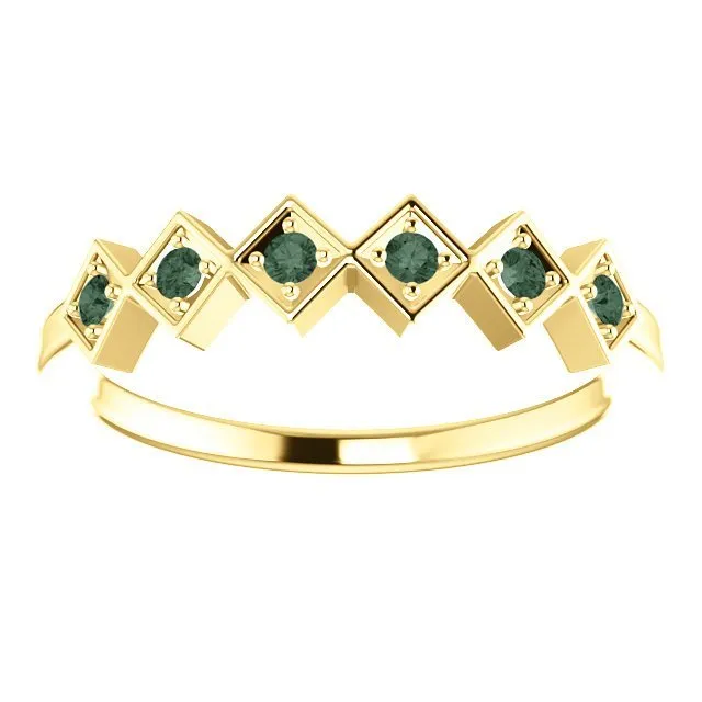 14KT GOLD .18 CTW ROUND ALEXANDRITE GEOMETRIC STACKABLE RING
