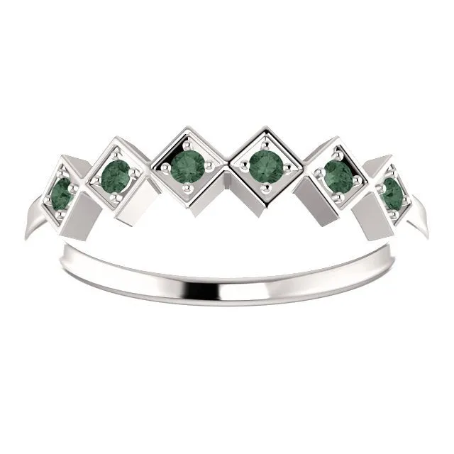 14KT GOLD .18 CTW ROUND ALEXANDRITE GEOMETRIC STACKABLE RING