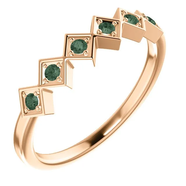 14KT GOLD .18 CTW ROUND ALEXANDRITE GEOMETRIC STACKABLE RING