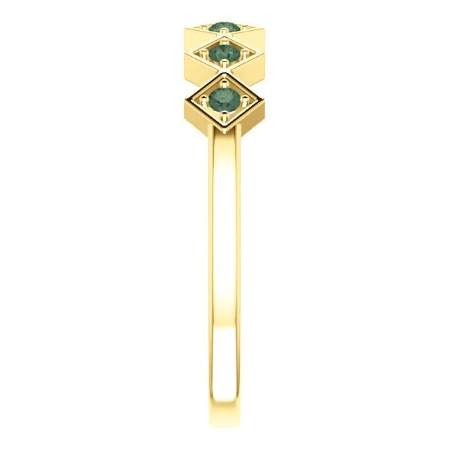 14KT GOLD .18 CTW ROUND ALEXANDRITE GEOMETRIC STACKABLE RING