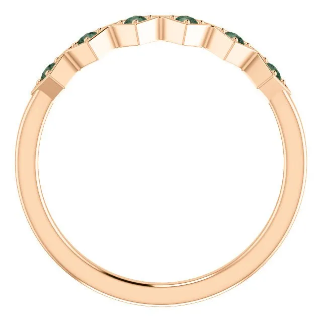14KT GOLD .18 CTW ROUND ALEXANDRITE GEOMETRIC STACKABLE RING