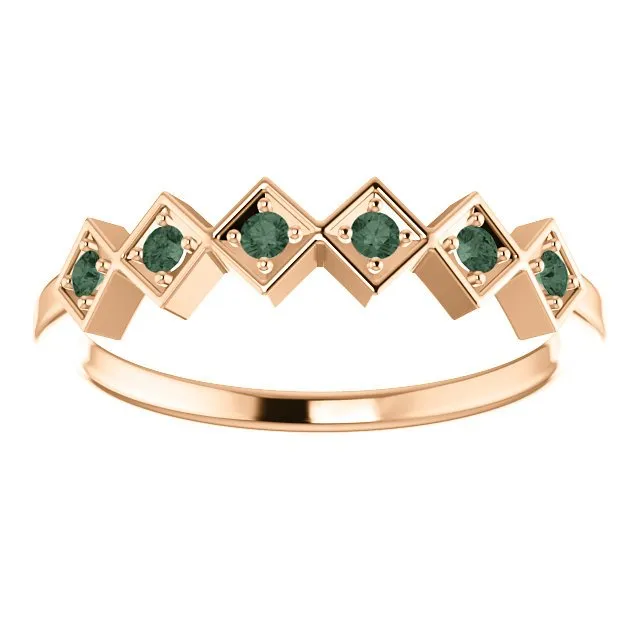 14KT GOLD .18 CTW ROUND ALEXANDRITE GEOMETRIC STACKABLE RING