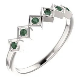 14KT GOLD .18 CTW ROUND ALEXANDRITE GEOMETRIC STACKABLE RING