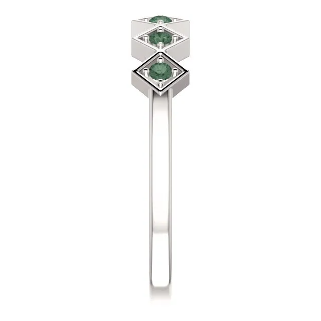 14KT GOLD .18 CTW ROUND ALEXANDRITE GEOMETRIC STACKABLE RING