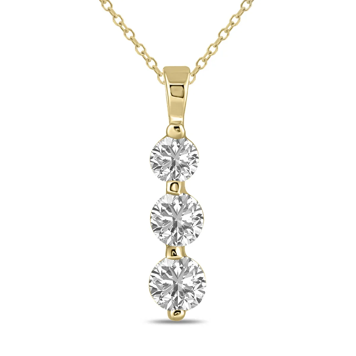1.50 Ctw Lab Grown Diamond Three Stone Snow Pendant In 10K Yellow Gold