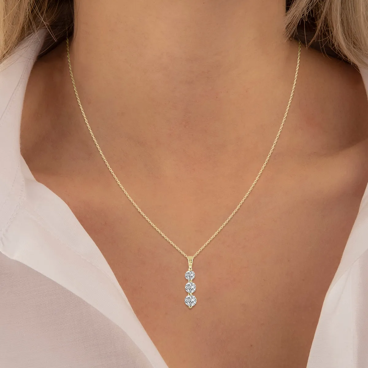 1.50 Ctw Lab Grown Diamond Three Stone Snow Pendant In 10K Yellow Gold