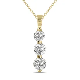 1.50 Ctw Lab Grown Diamond Three Stone Snow Pendant In 10K Yellow Gold