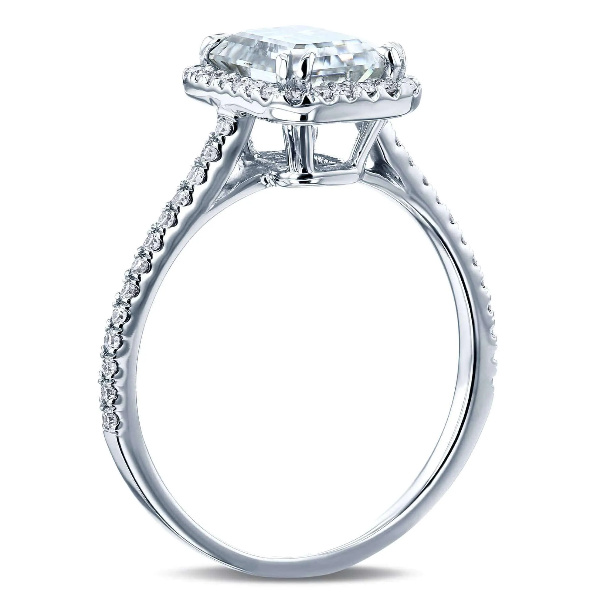 1.75ct Emerald Moissanite Halo Ring- Moissanite & Lab Diamonds