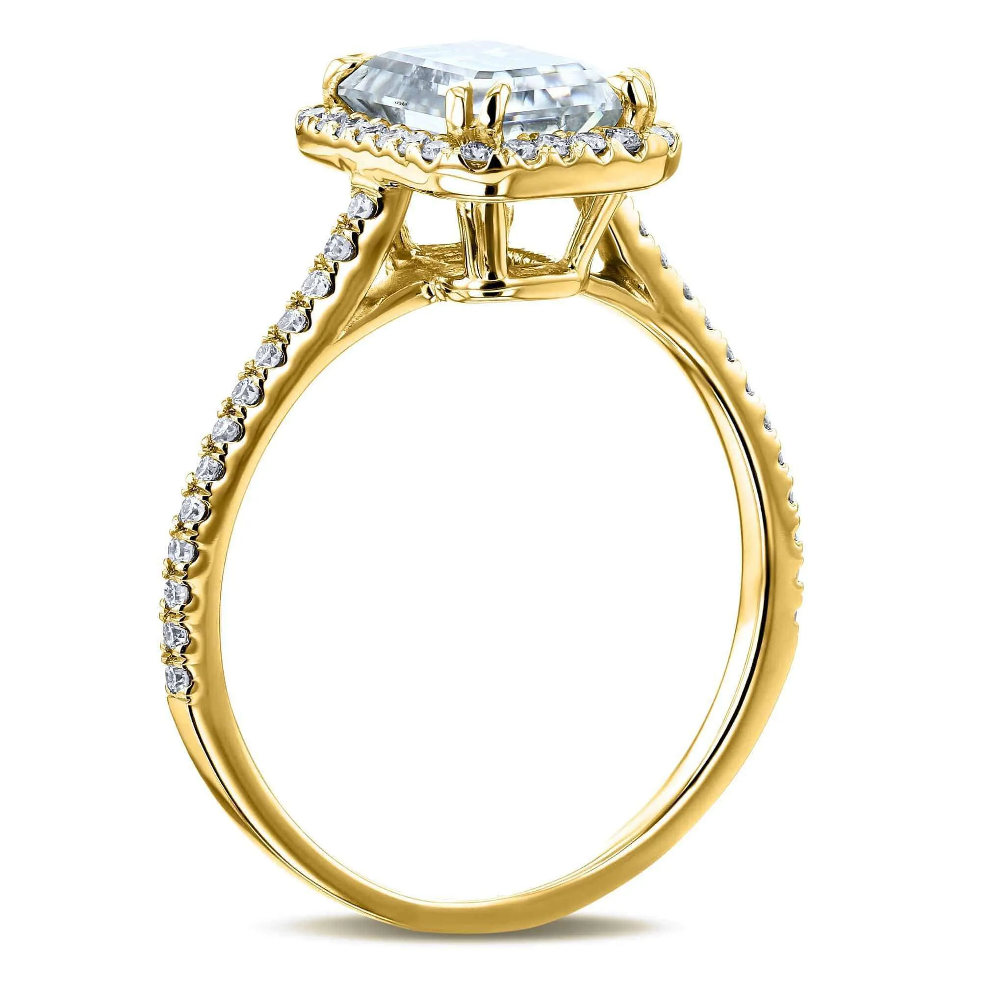 1.75ct Emerald Moissanite Halo Ring- Moissanite & Lab Diamonds