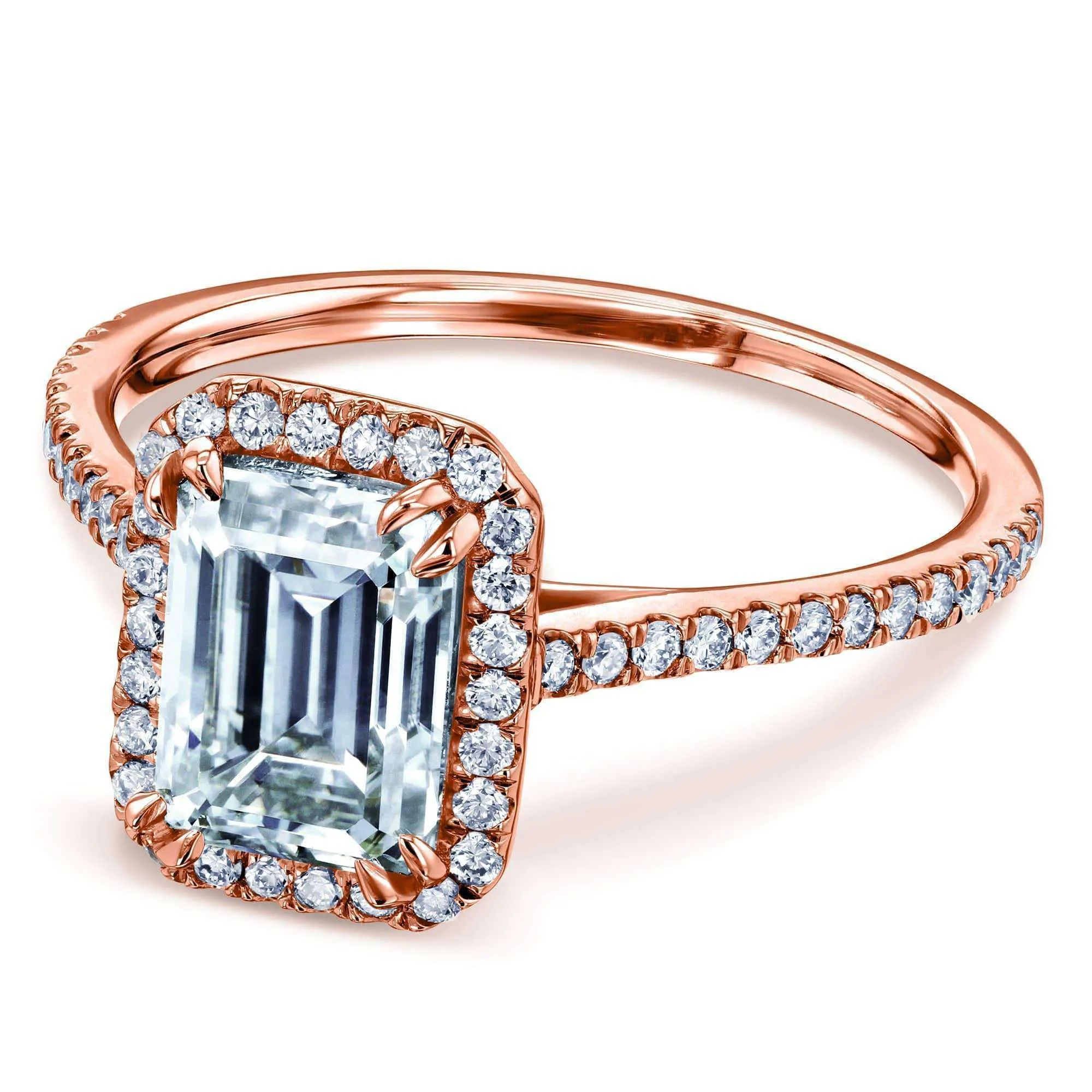 1.75ct Emerald Moissanite Halo Ring- Moissanite & Lab Diamonds