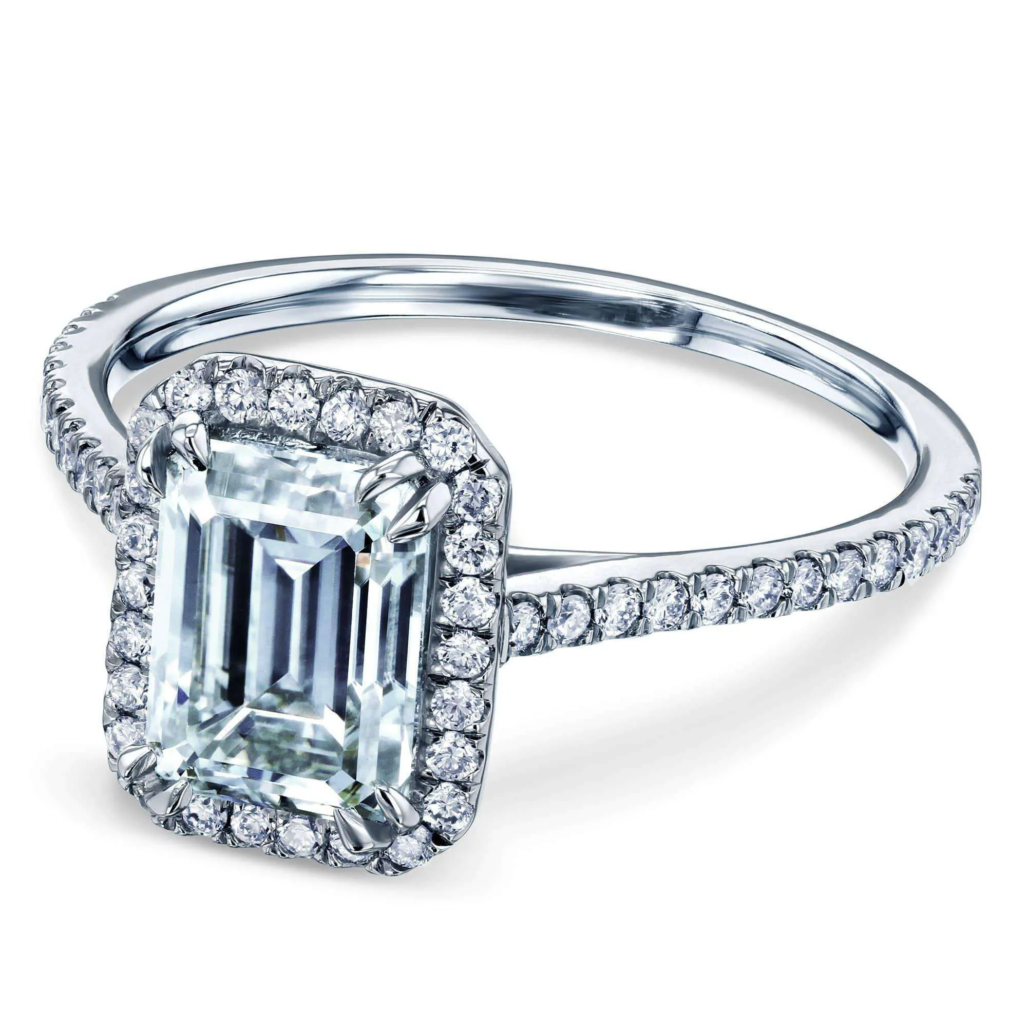 1.75ct Emerald Moissanite Halo Ring- Moissanite & Lab Diamonds