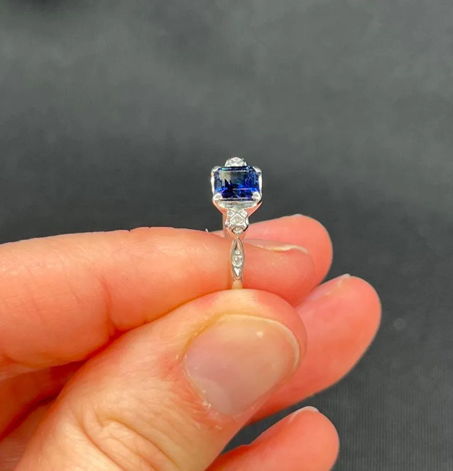1950s Emerald Cut Sapphire Ring