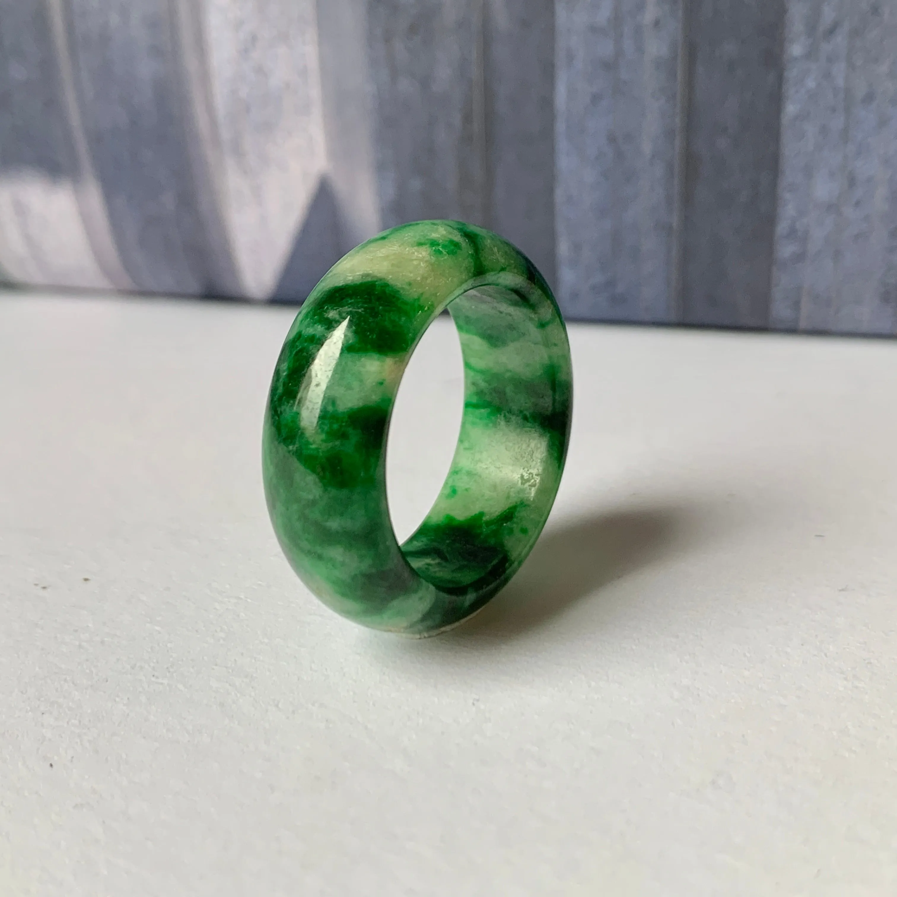 19mm A-Grade Natural Floral Imperial Jadeite Abacus Ring Band No.162219F