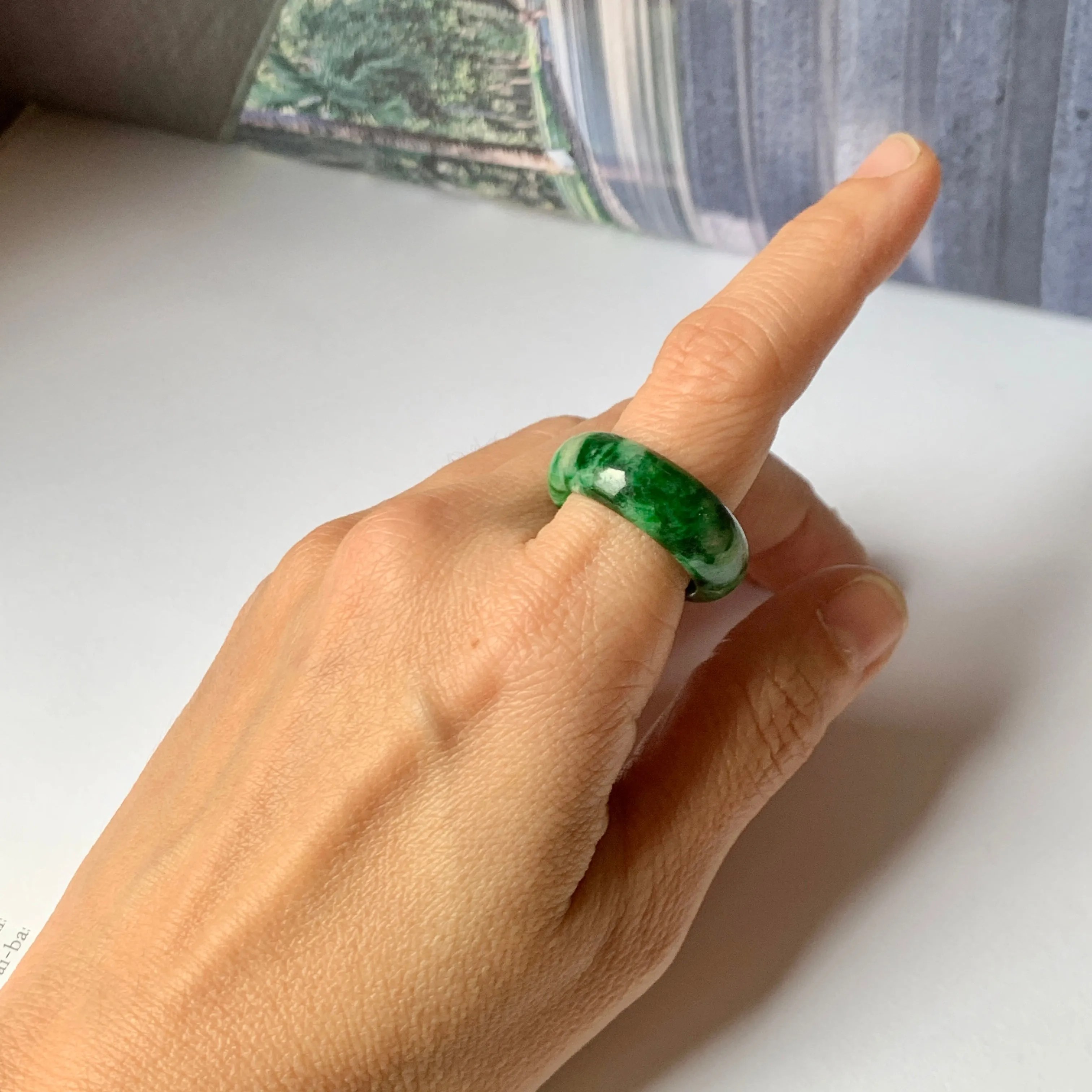 19mm A-Grade Natural Floral Imperial Jadeite Abacus Ring Band No.162219F