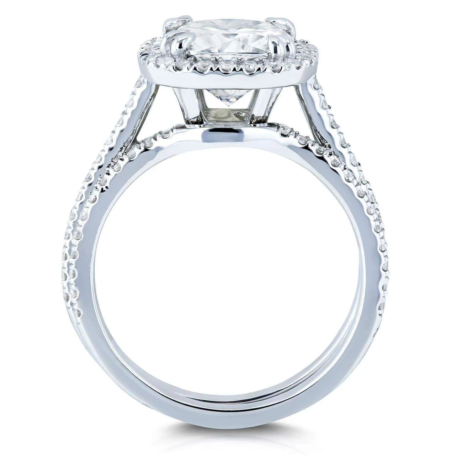 2-2/5ct.tw Cushion Halo Bridal Set (Natural Diamond Sides)
